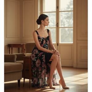 Connected Apparel Floral Overlay Gown – Size 6 – NWT